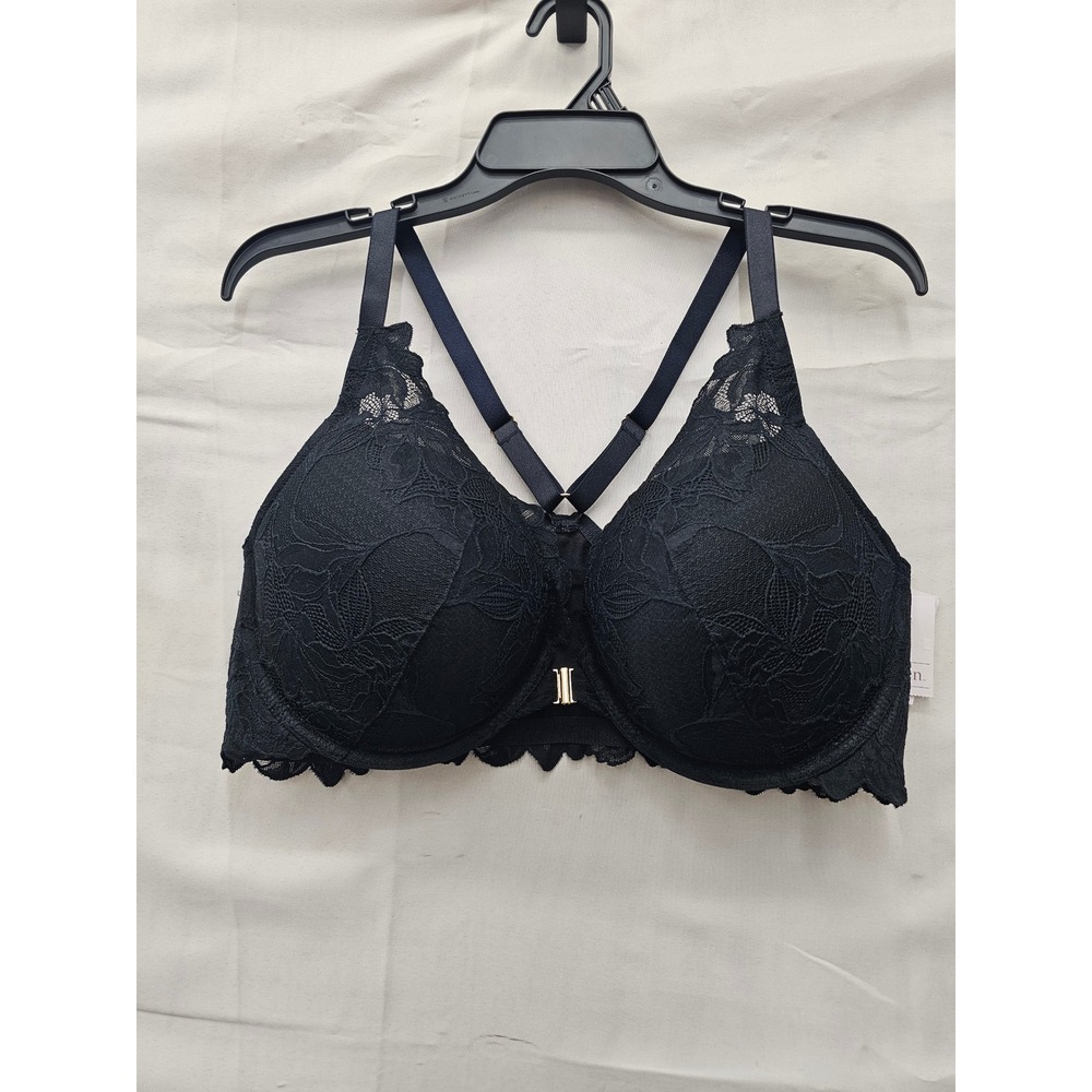 Auden Womens Lace Front Close Push Up Plunge Bra Black Nylon Blend Size 40DD